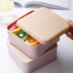 Two Tier Wooden Lid Lunch Box Square