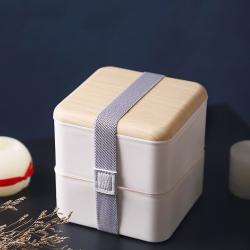 Two Tier Wooden Lid Lunch Box Square