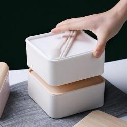 Two Tier Wooden Lid Lunch Box Square