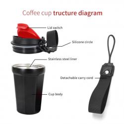 Eco-friendly Double Walled Stainless Steel Mug With PP Lid and Hand Rope