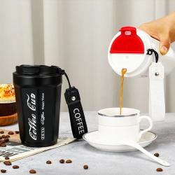 Eco-friendly Double Walled Stainless Steel Mug With PP Lid and Hand Rope