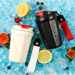 Eco-friendly Double Walled Stainless Steel Mug With PP Lid and Hand Rope