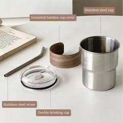 STAINLESS STEEL TUMBLER WITH WOODEN HOLDER