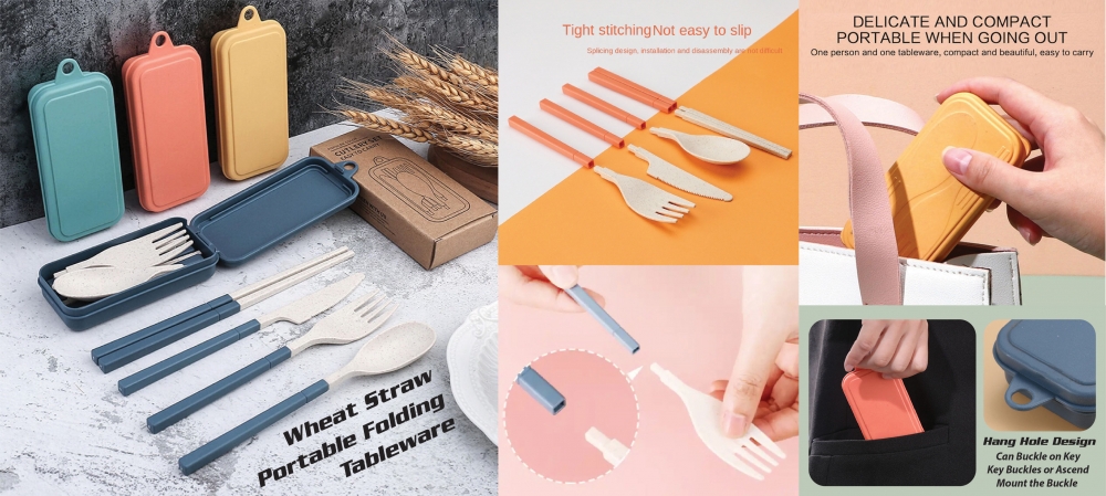 Wheat Straw Portable Folding Tableware